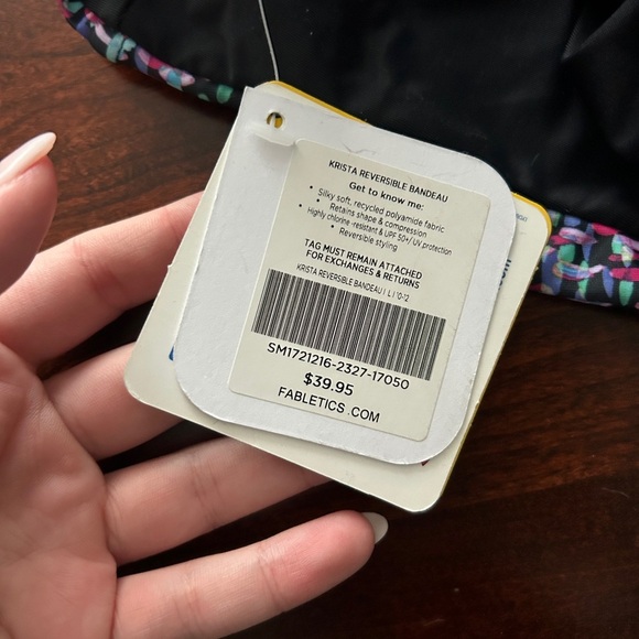 Fabletics Krista Reversible Bandeau Swim Top Wonderweave Print/Ink/Black - Picture 4 of 8